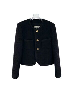 Celine Black Wool Round-Neck Single-Breasted Tweed Knit Jacket